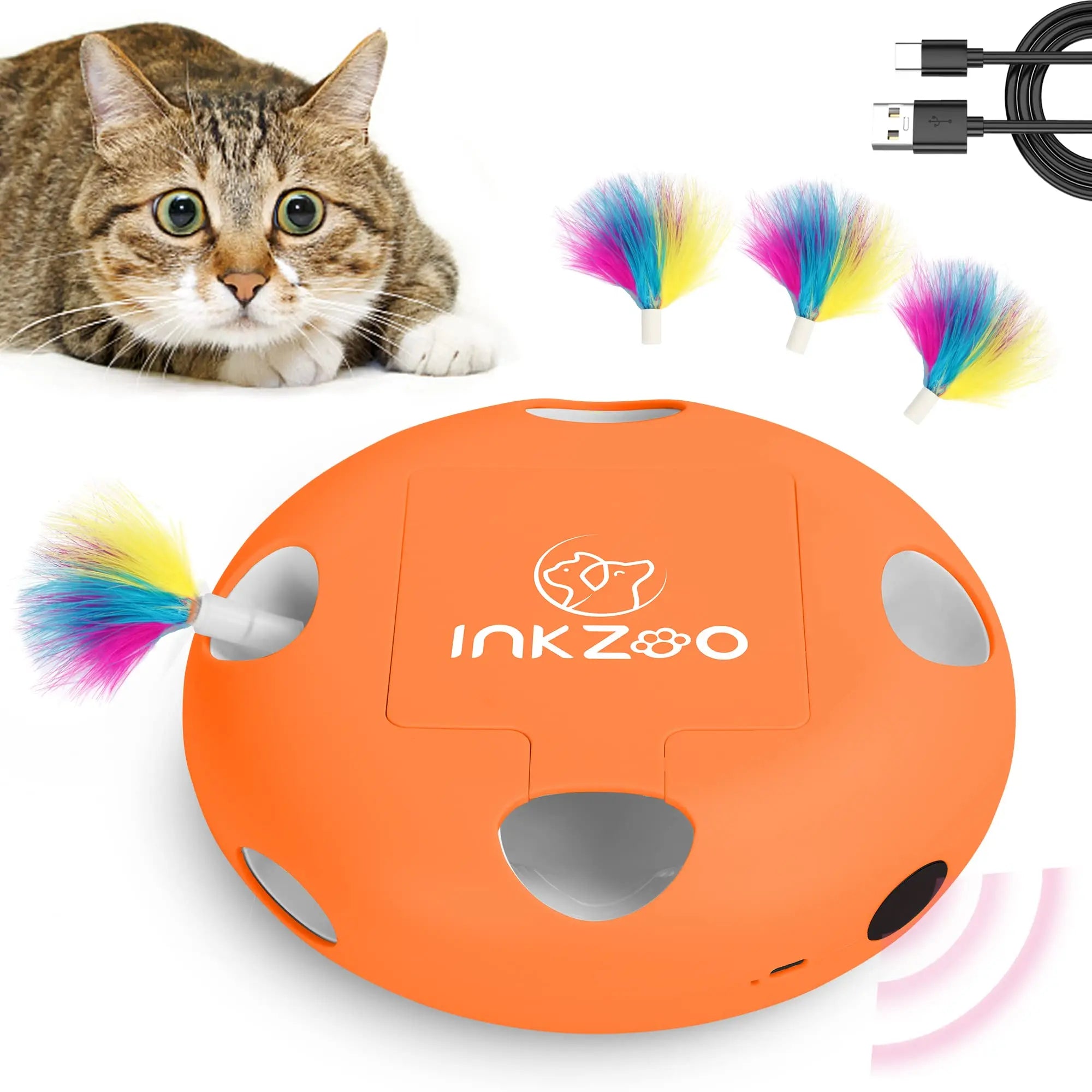 Cat Toys, 7-Hole Smart Sensor Pop-Up Feather Toys, USB Powered Indoor Cat Automatic Kitten Toys,Blue ﻿