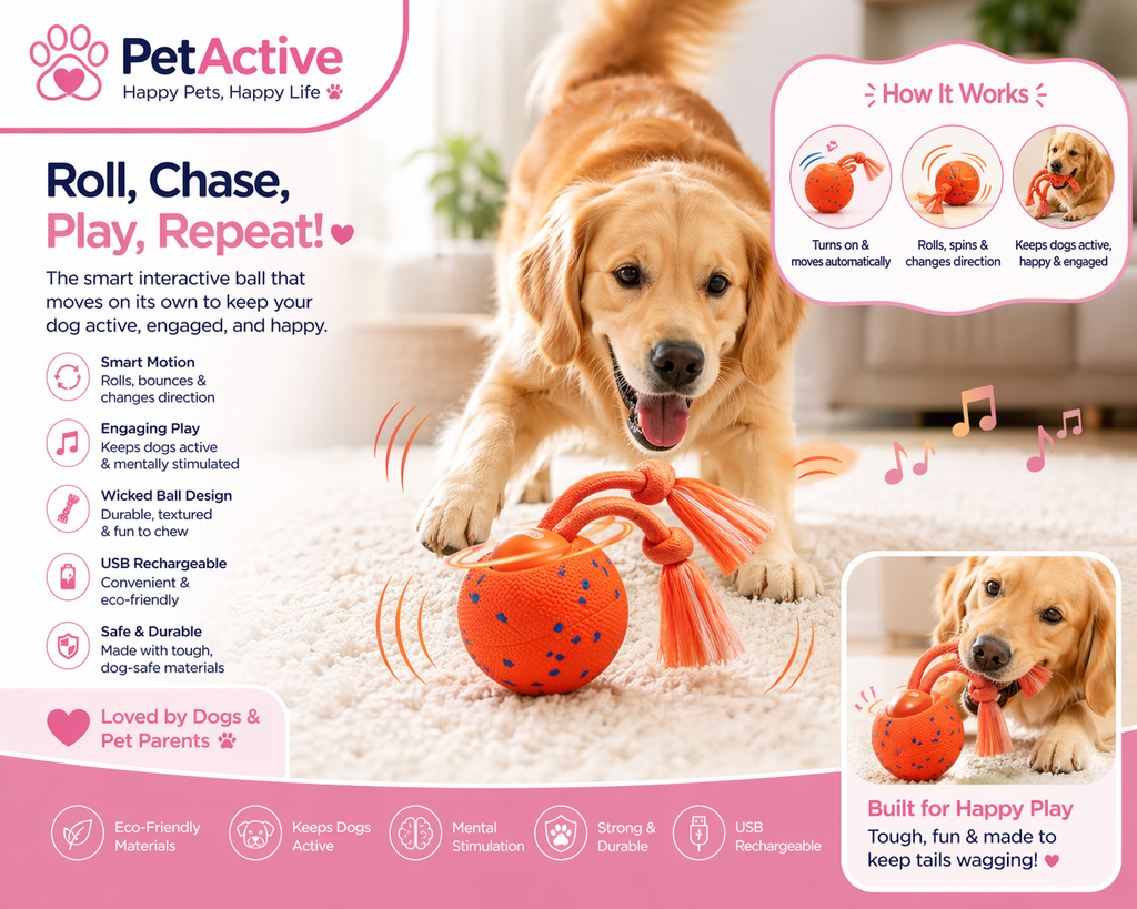 PetActive Wicked Roll SmartDog Toy - Interactive USB Rechargeable Motion Ball
