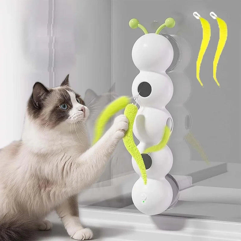 Electric Caterpillar Pet Cat Toy Suction Cup Interactive Smart Boredom Relief Device for Cats Self-Entertainment