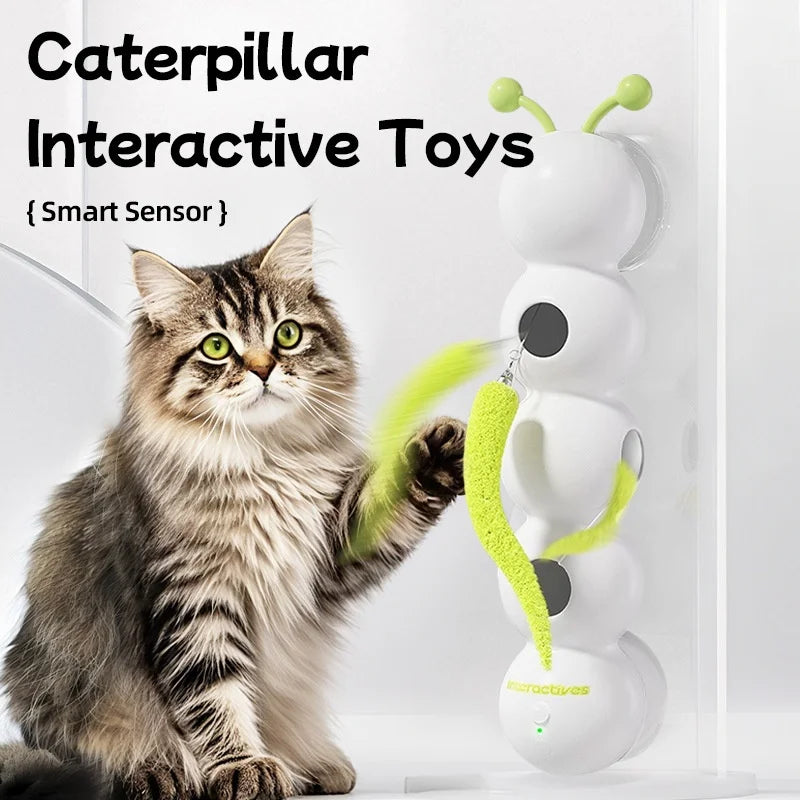 Electric Caterpillar Pet Cat Toy Suction Cup Interactive Smart Boredom Relief Device for Cats Self-Entertainment